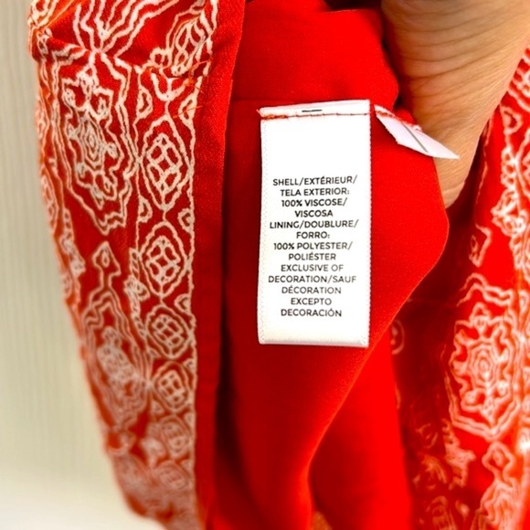 Ann Taylor Loft - Orange Floral White Design V Neck Pom Poms Midi Dress Size SM - Picture 8 of 14